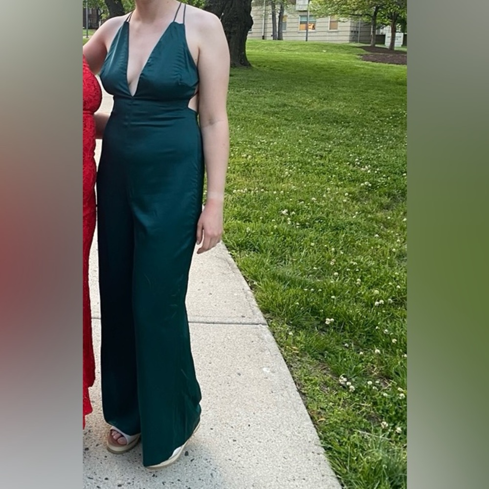 Green Satin Halter Evening Jumpsuit- Lulu’s